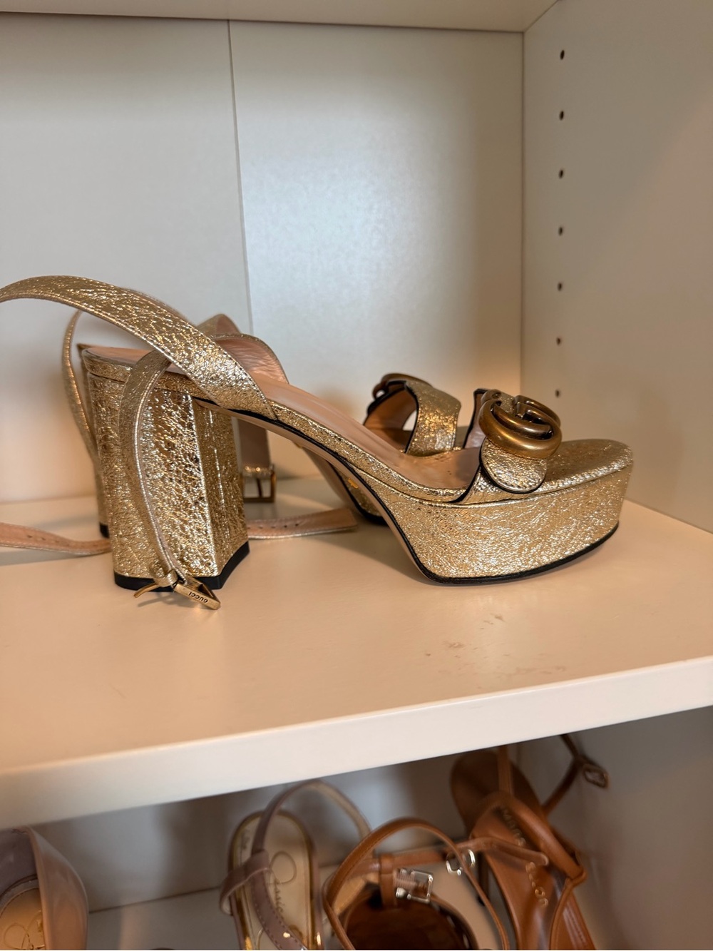 Gucci Metallic Gold Glitter Platform Sandals with Double G, make an offer :) - Picture 2 of 7